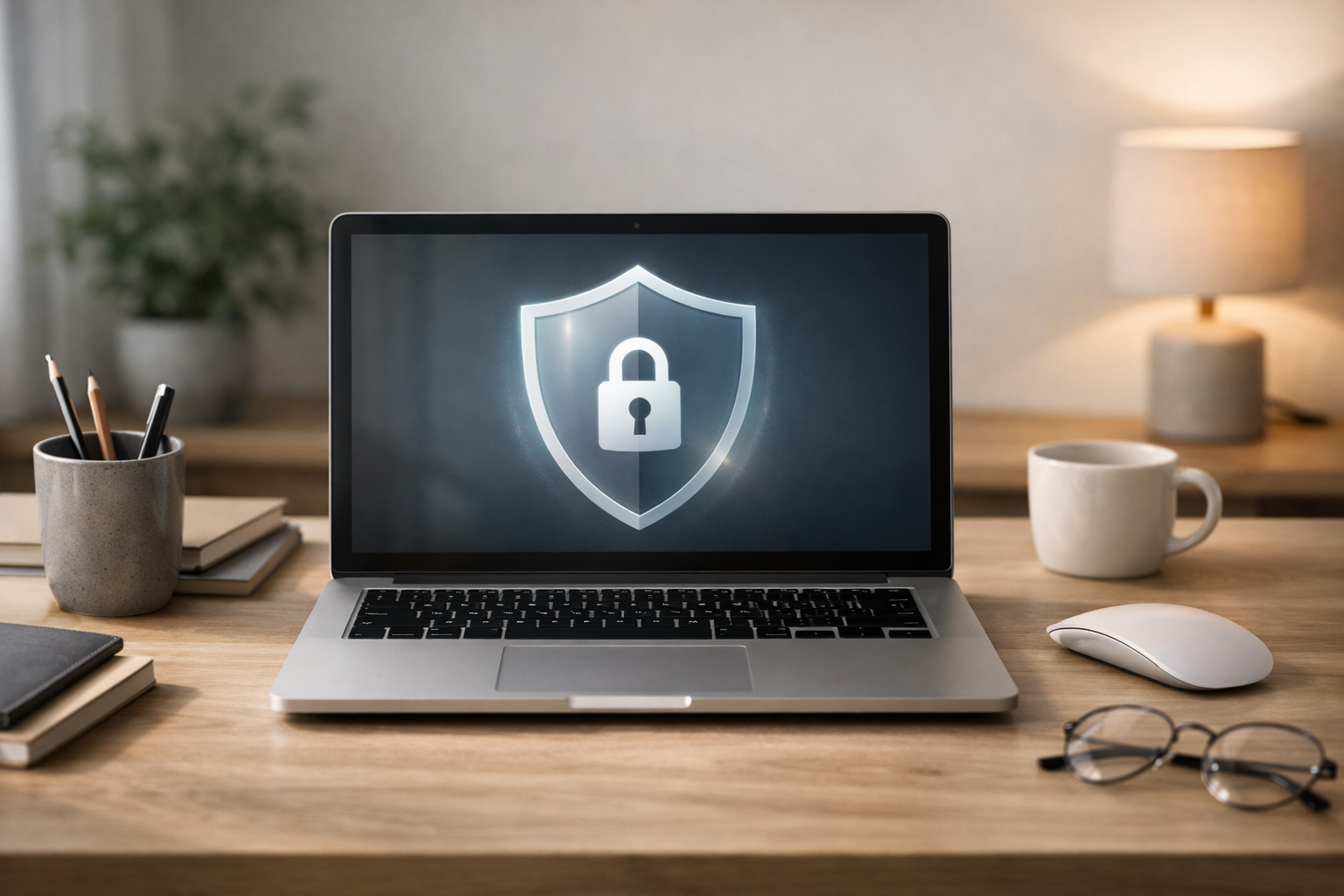 Laptop z symbolem ochrony prywatności
